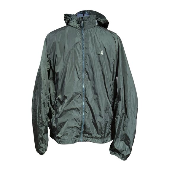 Polo Ralph Lauren Rain Jacket Windbreaker Hideaway Hood Mens XXL Olive Green - Picture 1 of 11